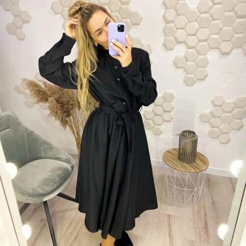 Women Vintage Turtleneck Sashes Long A Line Dress Single Button Long Sleeve Casual Dress 2021 Spring New Fashiong Women Dress