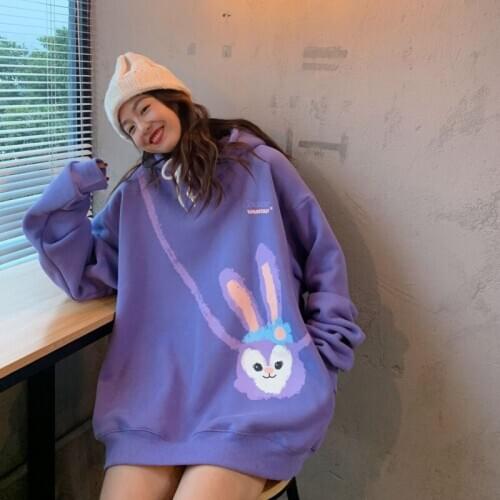 Winter Korean Loose Plush Thickened Hooded Sweatshirt Women 2020 New Print Coat Womens Fashion Design Em