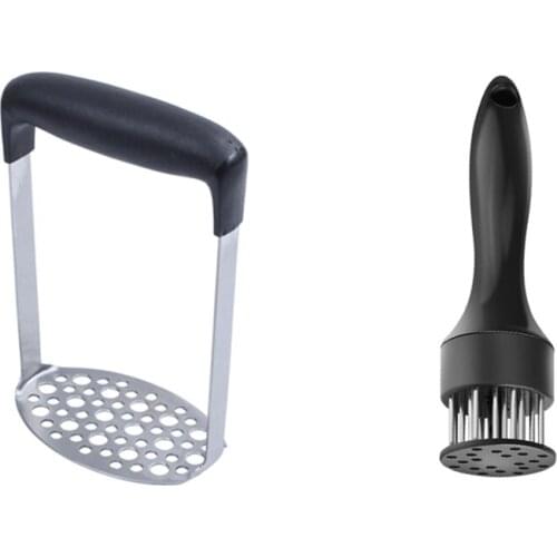1 Pcs Potato Masher with Broad and Ergonomic Horizontal Handle & 1 Pcs 24-Pin Stainless Steel Meat Tenderizer
