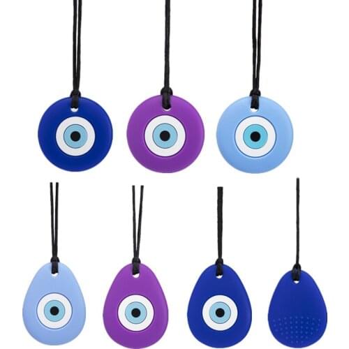1pc Blue Eye Shape Food Grade Silicone Baby Teethers Safe Soft Silicone Beads Sensory Necklace Toys for Kids Newborn Autism Care