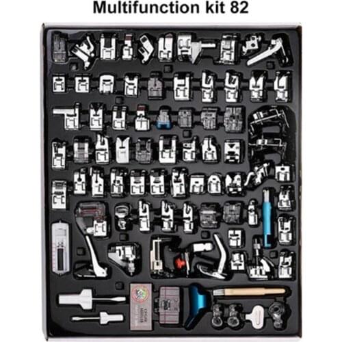 11-82pcs/set Sewing Machine Presser Foot Press Hem Foot Kit For Braiding Blind Stitch Cutter Overlock Zipper Ruler Parts