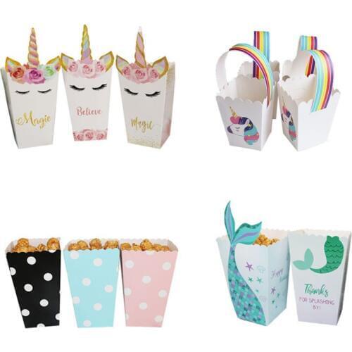 12PCS Unicorn Party Popcorn Box Candy Bag Gift Box Baby Shower Birthday Party Sweet Chocolate Boxes Event & Party Decorations