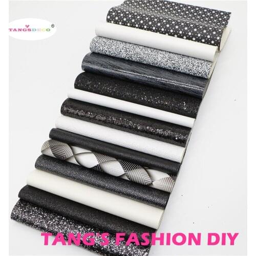 14pcs---20X22CM DIY Hair Bow Material White And Black Color Mix PU Synthetic Faux Leathers
