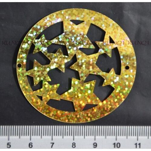 20pcs 55mm Laser Golden Laser Large Flat Round Christmas Star Sequins PVC Artesanatos Accessories With 2 Holes for wedding Craft