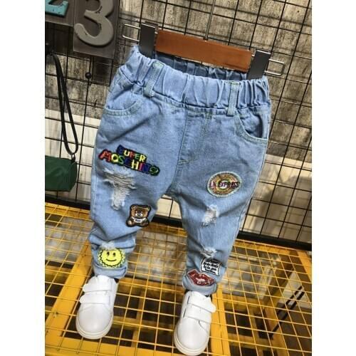 2020 Kids Boys Jeans Cartoon Clothes Ripped pants Denim Clothing Children Baby Boy Popular Cowboy Long Trousers AS16