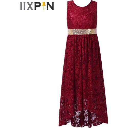 2021 Elegant Girls Dress Flower Girl Dresses Sequins Floral Lace Gown Wedding Party First Communion Dress Childrens Dance Wear