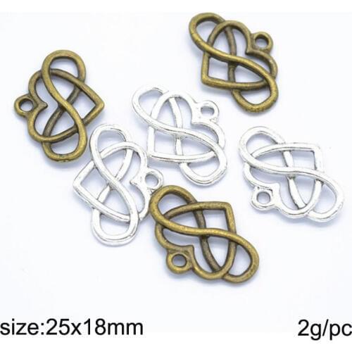 25Pcs 25*18mm Antique Silver Infinity Heart Charms DIY Jewelry Making