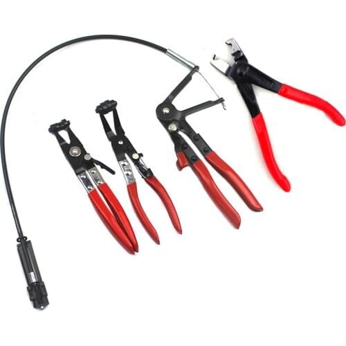 4Pcs Auto/Car Repairs Bent Nose Hose Clamp Pliers Hand Tools Cable Type Flexible Wire Long Reach Hose Clip Pliers Hand Tools Set