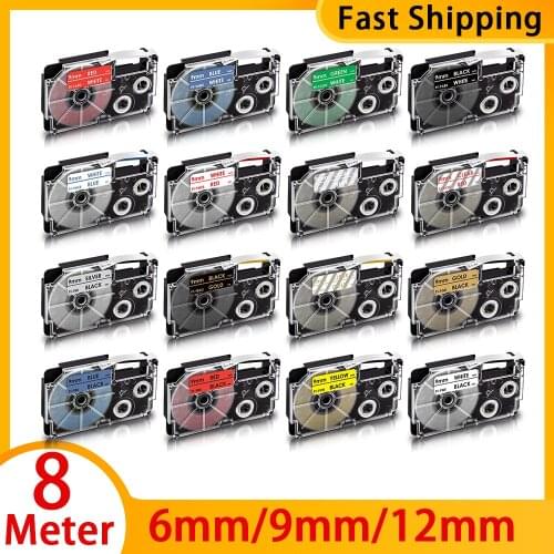 6/9/12mm 18 Colors XR-9WE XR-12WE Label For CASIO XR-9X XR-9YW XR-6WE XR-6YW Label Cartridge For CASIO KL-60 KL-60SR Label Maker
