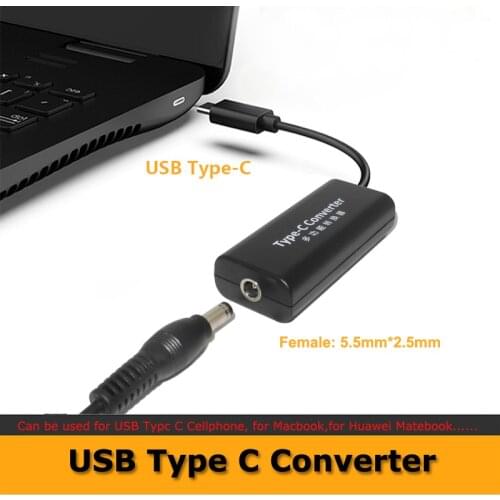 Dc Power Adapter Connector Converter 5.5*2.1mm Female to USB Type C Jack Converter for Lenovo Dell Hp Asus Laptop Charger 45W