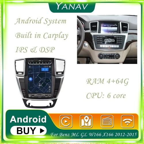 Android 2 Din Car Radio For Benz ML GL W166 X166 2012-2015 GPS Navigation Stereo Receiver Multimedia MP3 Player Built in Carplay