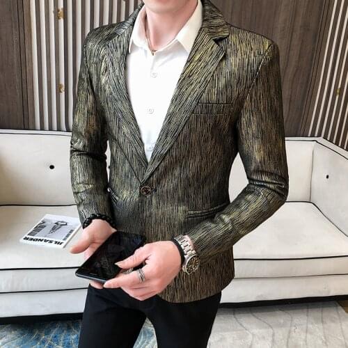 Autumn Dark Stripes Bright Surface Suit Jacket Men Wedding Business Blazer Masculino Slim Office Social Dress Coat Casual Tops
