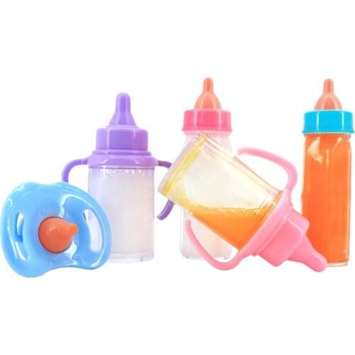 Baby Doll Magic Milk Juice Bottles+Pacifier Bibs fit Newborn Baby Dolls, Plastic Nipple Bottle for Toys Reborn Dolls Accessories