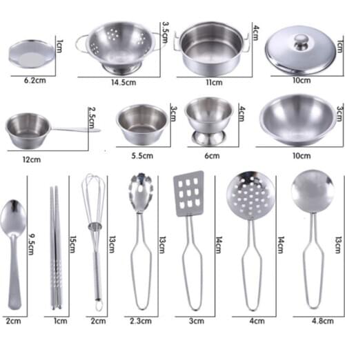 Stainless Steel Kids House Kitchen Toys Cooking Cookware Pots Pans Pretend Play Playset Utensils BX0D