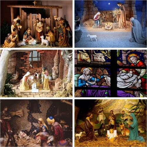 Nativity Scene Photo Backdrops Christian Baby Jesus Birth Night Palms Tree Baby Photography Backgrounds For Photo Studio Props