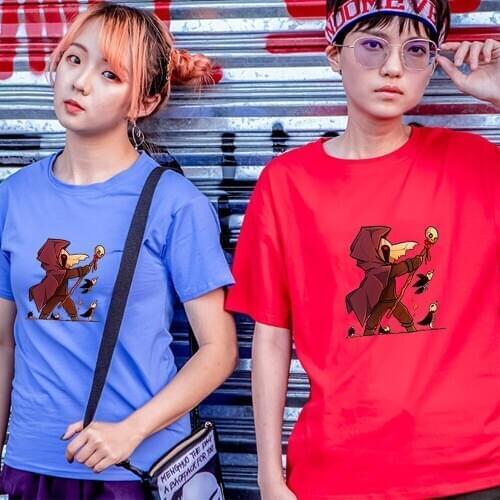 Crow Print Anime Tshirt Harajuku Summer Cotton Tees Vintage Style HipHop T Shirt for Girls Unisex Cartoon Design Tee Shirt Women