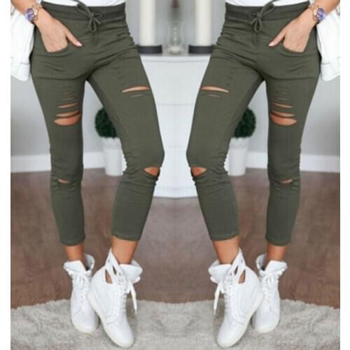 Hot 2017 Fashion Women High Waist Leggings Ladies Stretch Faded Ripped Slim Fit Skinny Denim Pants Casual Stylish Hole Trousers