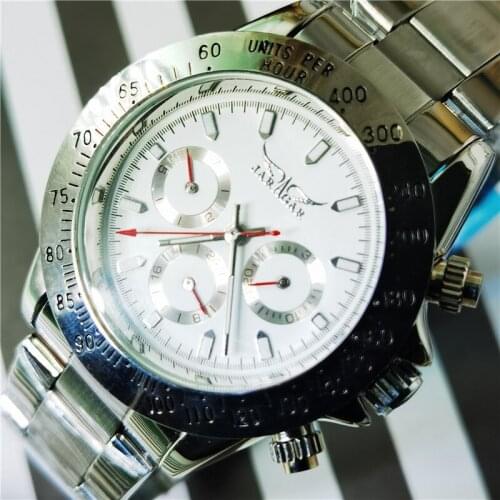 Jaragar Sport Watches Silver Stainless Steel Number Bezel Design Week Month Display Luminous Mens Automatic Mechanical Watches