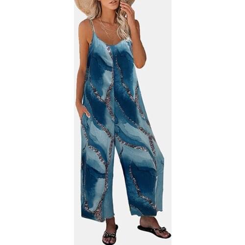 Women Strap Loose Jumpsuit Summer Casual Wide Leg Pants Overalls Sleeveless Oversized Sexy One-Piece Printed Fashion Elegant