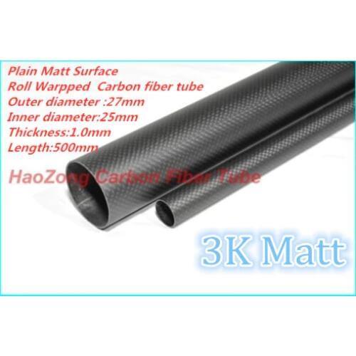 Matt 1pcs 27MM OD x 25MM ID Carbon Fiber Tube 3k 500MM Long with 100% full carbon, (Roll Wrapped) Quadcopter Hexacopter Model