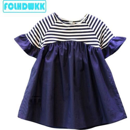 Fashion Summer Children Baby Girls Dress lovely princess Kids Dresses For Girls striped college wind Short Sleeve Dress