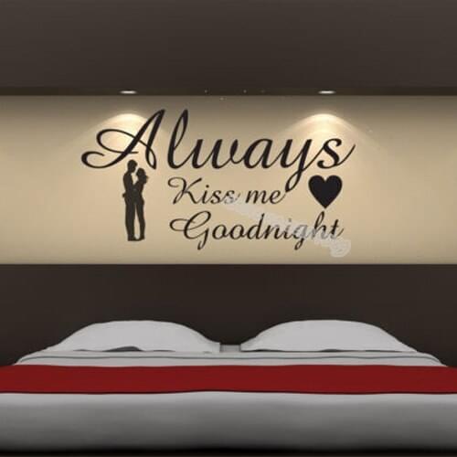 Always Kiss Me Goodnight heart Quote Wall Sticker Heart couple embracing Romance Home Decor Bedroom Living Room poster EA143