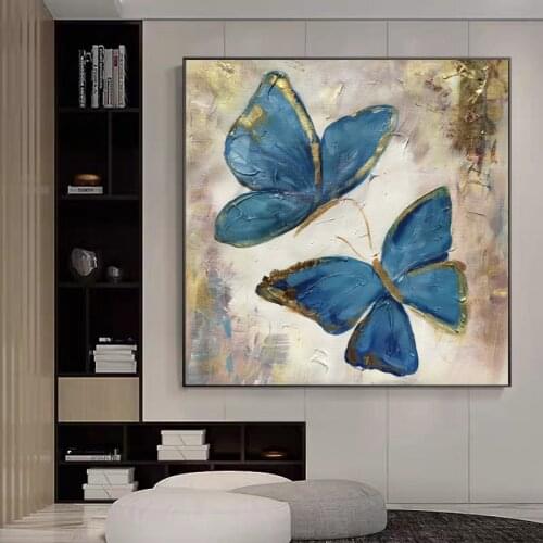 Nordic Golden Blue Butterfly Canvas Paintings Modern Abstract Art Posters and Prints Wall Art Picture for Living Room Home Decor