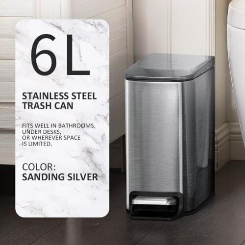 New Arrival Stainless Steel Mute Flip Cover Trash Can Bin 6L Household Pedal Rectangular Garbage Case Durable Kitchen Fixture