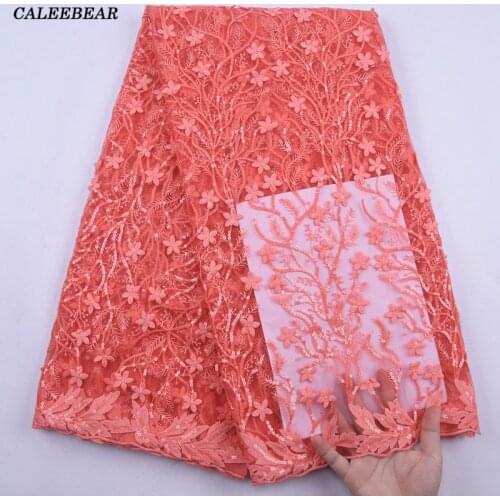 2021 New Design African 3D Flower Lace Fabric High Quality Lace Material French Embroidered Tulle Lace Fabric With Sequins S2148