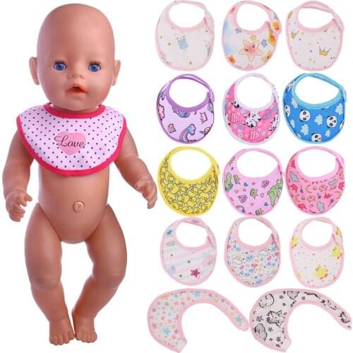 Doll Clothes Bibs Saliva Towel Polka Dot/Animal Print For 18 Inch American Doll Girls And 43 Cm Reborn Baby Accessoies,Toy Gift