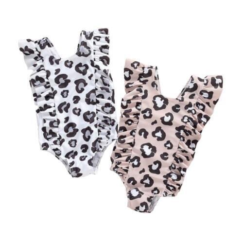 PUDCOCO Kid Girl One-piece Swimsuit Leopard Print Backless V-neck Lotus Leaf Sleeve Summer Child Clothing Swimming Wear 0-5Y