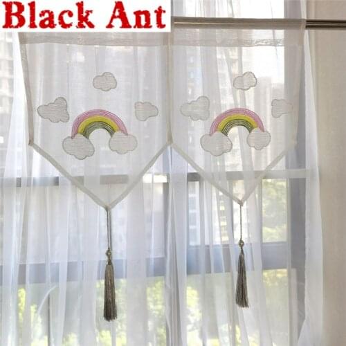 Clouds Rainbow Hanging Spike Flag Curtain For Living Room New Style Short Sheer Curtains Cafe Kitchen Window Drapes DL-ZH045