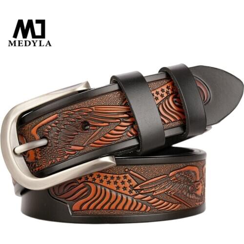 MEDYLA Mens leather belt High quality cowhide belt fashion trimming casual pin buckle belt mens pants cowhide belt ZD017