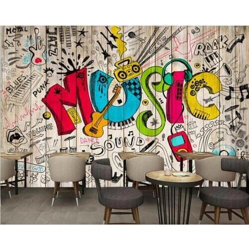 Retro hand drawn cartoon music wallpaper papel de parede,living room sofa TV wall bedroom wall papers home decor cafe bar mural