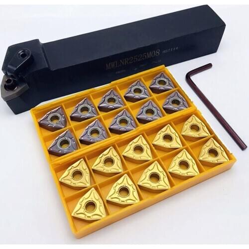 External turning tool MWLNR2020K08 MWLNR1616H08 MWLNR2525M08 + 10PCS WNMG080408 Carbide insert Lathe tool Turning insert MWLNR