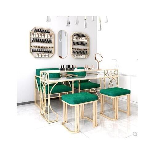 Luxury manicure table and chair set online celebrity marble manicure table wrought iron single and double