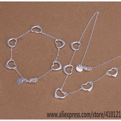 S186 Hot Sale High Quality Anniversary Jewelry Sets,Wholesale Jewelry Elegant Charms Fashion Five Heart Bracelet Necklace