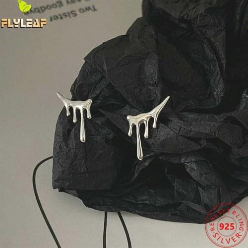 925 Sterling Silver Liquid Slide Stud Earrings For Women Cold Temperament Female Vintage Jewelry