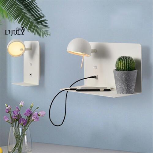 Nordic Minimalism Shelf Usb charging port led wall lamp for bedroom living room study reading light loft adjustable wall light