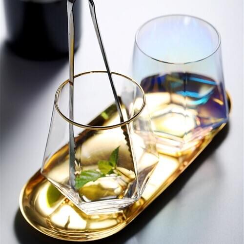 Creative Geometry Glass Cup Golden Rim Crystal Transparent Masonry Coffee Mug Wine cocktail Milk Tea Cup Drinkware Couple Gifts