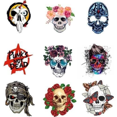 Punk/Skull Sticker Heat Transfer Patches Iron On Transfers For Clothing Heat Transfer Vinyl Stickers For T-Shirts Applique DIY