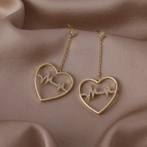 U-Magical Exaggerated Hollow Out Love Heart Heartbeat Dangle Earring for Women Shining Rhinestone Tassel Earring Jewellery