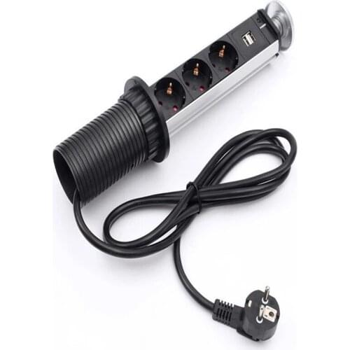 New Smart USB Power Strip Socket Retractable Countertops EU Plug 3 Power Socket 2 USB Charging Port Office 2M extension cabl