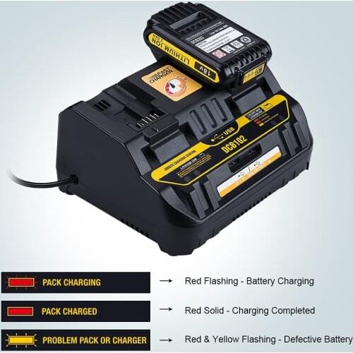DCB102 20V Battery Charger DCB102BP 2-Port Charger Compatible for Dewalt 12V - 20V MAX Charging Station DCB206 DCB205 DCB204