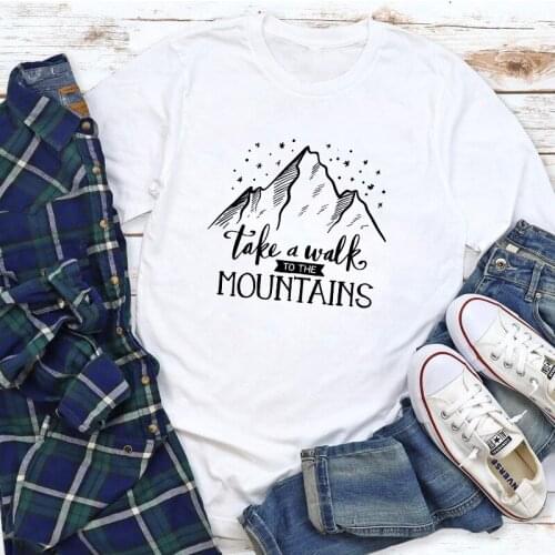 Take A Walk To The Mountains T-shirt Aesthetic Unisex Short Sleeve Hiking Tshirt Casual Women Adventure Graphic Tees Tops