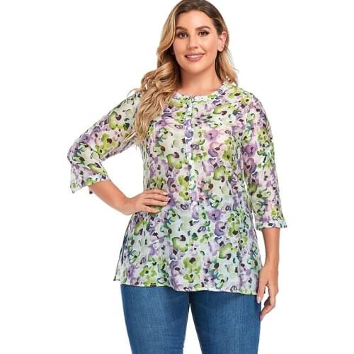 2021 Summer womens Plus Size Chiffon print blouse fashion Ladies vintage elegant Pullover top 4XL 5XL 6XL