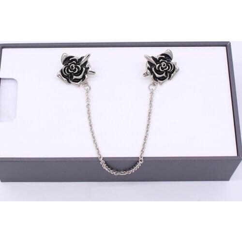 Women Vintage Rose Chain Cardigan Clip Girls Oil Drop Flower Sweater Guard Lady Party Wedding Collar Pin Shawl Brooch Gift