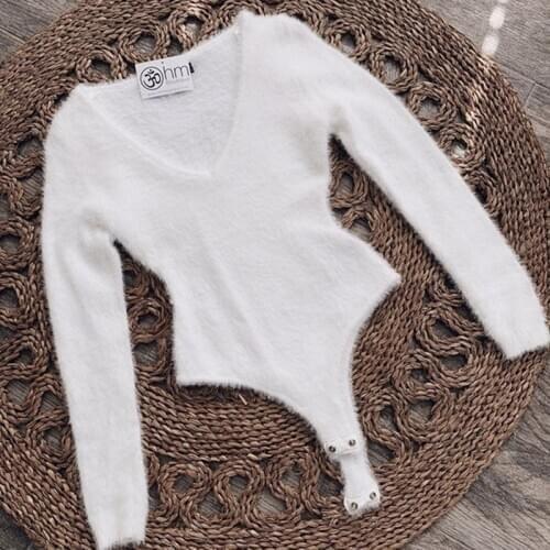 2021 Autumn And Winter Jumpsuit New Long Sleeve Solid Color Deep V Neck Playsuits Women Bodysuits Sexy Plush Slim Body Suit