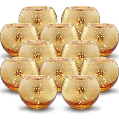 12pcs/set Gold Glass Candle Nordic Candlestick Cup Aroma Crushed Tealight Candle Holder for Wedding Party Bar Home Decoration