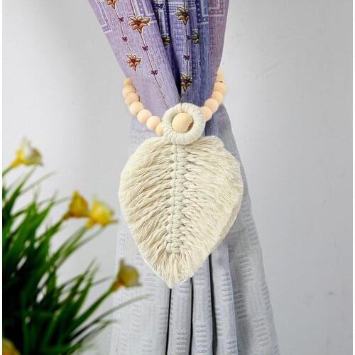 2PC Wooden Bead Cotton Rope Curtain Tiebacks Hand-woven Decoration Strap Hotel Bedroom Decor Ornaments Curtain Fixed Buckle